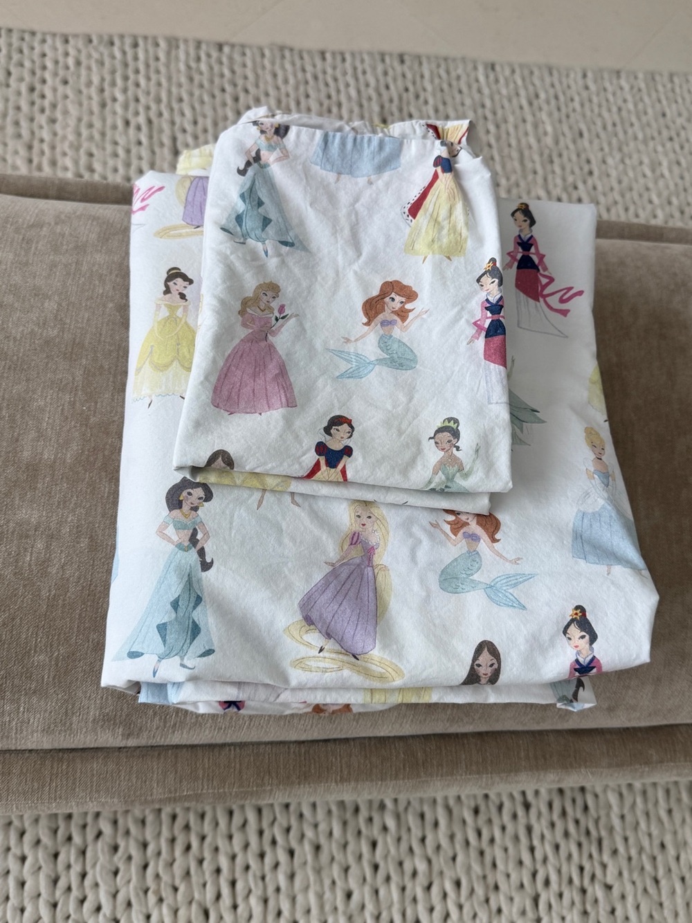 Pottery Barn Kids White Princess Print Bedding Set with Pastel Accents